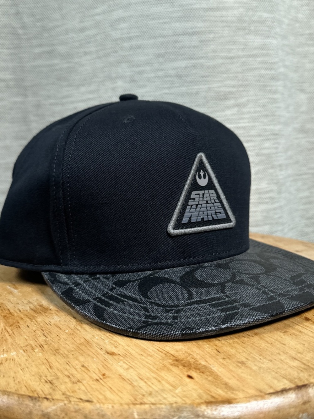 Coach x Star Wars Monogram Logo Black Gray Cotton Leather Trim Strapback Hat